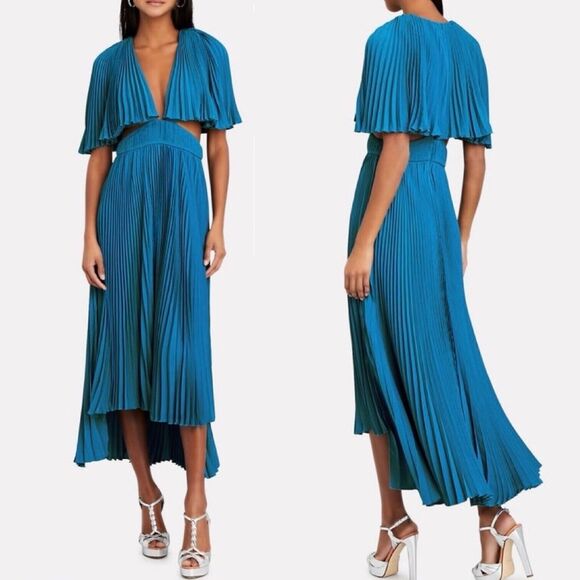 Amur Dara Pleated Cut-Out Midi Dress in Ocean Blue Size 10 - Picture 6 of 12